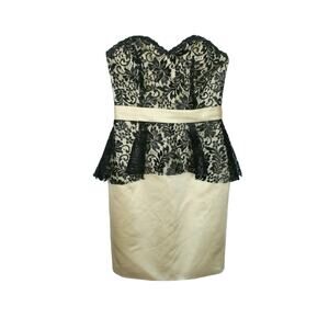 Impression Size 6 Strapless Satin & Lace Peplum Black Mini Dress Lined Sexy Prom